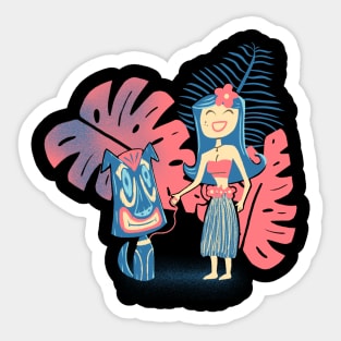 Tiki Pets Tropical Island Cute Girl with Tiki Dog Sticker